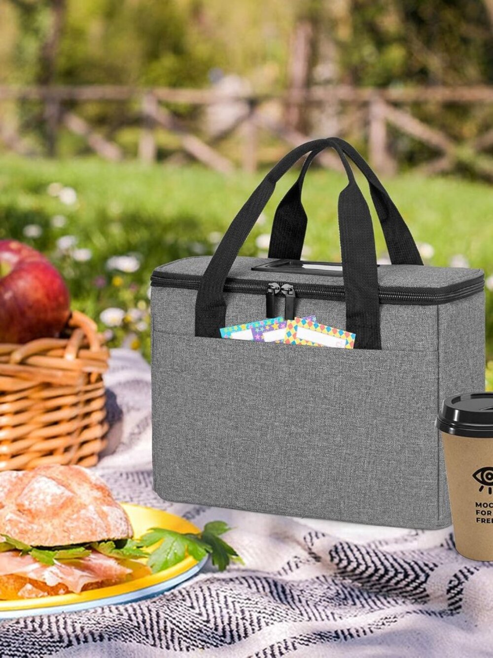 Reusable 3 Cups Drink Carrier for Delivery with Adjustable Dividers, Insulated D - Picture 8 of 8